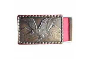 vintage solid brass belt buckle featuring a soaring eagle over a mountain range Buckle