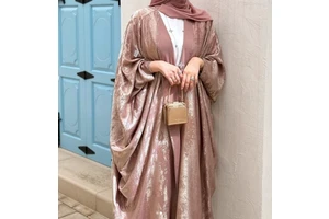 2024 New EID Cardigan Dubai Abaya Shinny Polyester Muslim Abaya Women Dress Batwing Sleeves Dubai Robe Kaftan Dresses