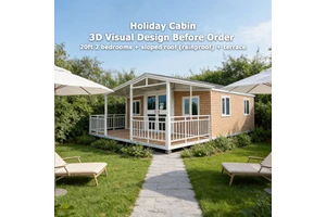 Prefab Modular Villa 2 Bedroom With Ensuite Steel Structure Sloped Roof Rainproof Terrace Expandable Garden Container House