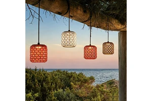 Outdoor Decorative Woven Lantern Pendant Light Stainless Steel Lamp Body Rattan Lamp Shade Waterproof Park Atmosphere Entrance