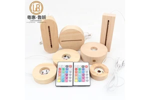 Factory Directly Led Illusion Acrylic Round Oval Custom Wood Base Light LED Base for Acrylic 3D Night Light Wood Lamp Base