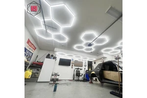 LED Hexagonal Garage Lights for Car Detailing & Workshop IP54 Waterproof Ceiling Mount
