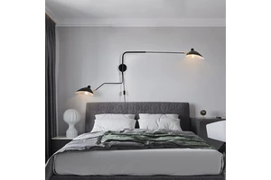 Retro Long Strip Aluminum LED Black Iron Swing Arm Adjustable Wall Lamp with Plug for Bedroom Bedside Street Use