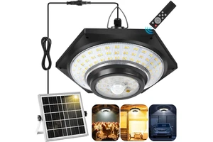 Newest Solar Pendant Light Outdoor Indoor LED Hanging Solar Shed Light Motion Sensor 3 Lighting Modes with Remote Control