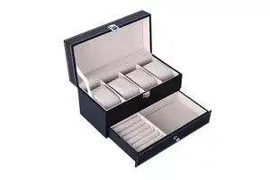Stock 2 Layers Jewelry Organizer Storage Box PU Leather Jewelry 4 Watch Box