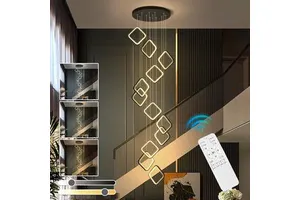 Juunj Modern Acrylic Black Luxury Hotel Staircase Adjustable Remote Control High Ceiling Aluminum Pendant Light