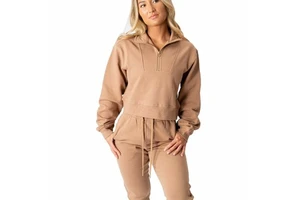 100% cotton Casual women Two-Piece Set Knitted Full Sleeve Zipper Top With Matching Pants Solid Color Loose Fit All Seasons wear