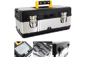 Plastic Tool Box Portable Lockable Storage Stainless Steel & Plastic Construction - Removable Tray Toolbox Organizer