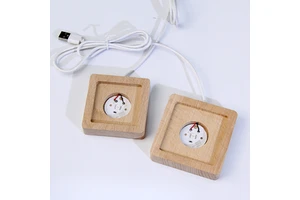 Luminous Night Light Solid Wood Lamps Led Holder Square Inner Groove Wood LED Base Display Stand for Crystal Ornament