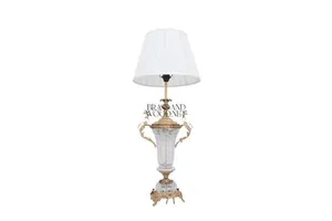 Antique brass and marble decorative table lamp with white fabric shade elegant handmade luxury classic interior lighting piece