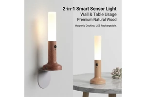 Smart Wooden Motion Sensor Night Light 500mAh USB Rechargeable Magnetic Wall Lamp Table Lamp 2-in-1 Decor For Bedroom Hallway