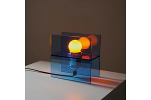 Modern Geometric Blue Acrylic Table Lamp, Unique Mirror Reflection Design LED Desk Lamp Minimalist Modern Ambient Desk Lamp