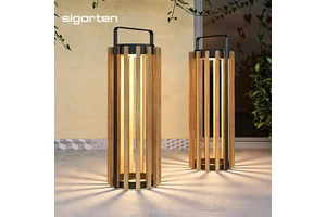 Sigarten IP65 Waterproof LED Garden Lights Solar/Battery Powered Large Outdoor Teak Wood Floor Lantern For Outdoor Restaurant