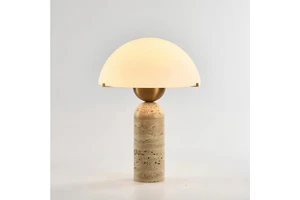 Online Wholesale Japanese Mushroom-shaped Decorative Table Lamp Natural Travertine Base With Glass Lampshade Bedside Table Lamp