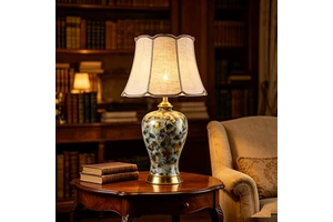 Vintage Ceramic Table Lamp with Fabric Shade for Bedroom Living Room Hotel Decor Classic Desk Lamp