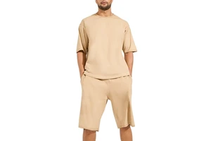 Summer 2 Piece Solid Outfits Set Short Sleeve Lightweight Breathable Elastic Waist Casual Wear High Quality Cotton Polyester