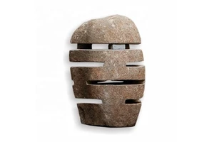 NS PRO Indonesia Natural River Stone Garden Lamp Handcrafted Grey Black Groove Type for Landscape Accessories