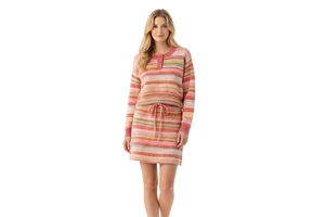 Custom Women Knit Sweater Suit Long Sleeve Crew Neck Button Ladies Knit Pullover Sexy Stripe Jacquard Women Knit Skirt Sets