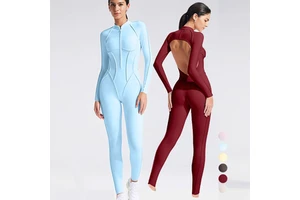 Seamless Half-Zip Long Sleeve Outerwear Fitness Yoga Backless Tight Sports One Piece Yoga Sets Jumpsuits Sports Bodysuit