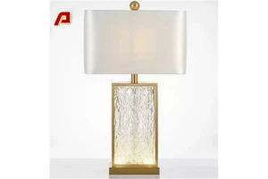 APCITL Modern Ceramic Fabric Shade Round Lampshade Bedside Table Lamp with Copper Base AC Dimmable Warm White