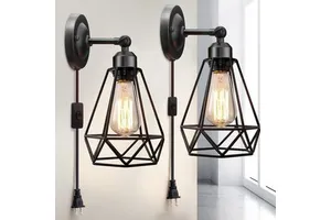 Industrial Creative Rechargeable Plug in Led Black Cone Retro Wall Lamp Indoor Aisle Stair bar Iron Mirror with Switch