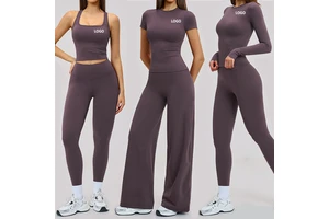 Vanciegroup Women's Slim Fit Design Shirt Tank Top Wide Pants Set Solid Back Gym Sportswear Two Piece Yoga Sets For Women