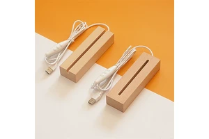 Hot Selling Solid Luminous Usb Switch Night Light Base 3d Acrylic Lamp Led Wooden Base Rectangle Wood Led Light Bases