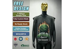 Custom Men Sleeveless Rhinestone Vest Distressed Oversized Hip Hop Boxy Ripped Acid Wash Vintage Printed Graphic Tank Top
