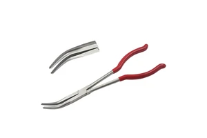 290mm Long Bent Chain Nose Plier Serrated Jaws PVC Handles Steel OEM Jewelry Making Circlip Crimping Applications W/O Spring