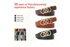 JULUN PU Belt Manufacture Designer Belts Triple Interlocked Gold Ring Buckle Solid Grain PU Strap Custom Sizes