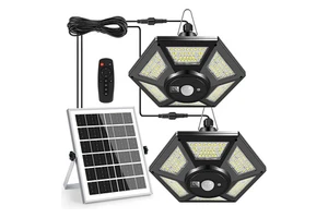 Solar Pendant Lights 180LED 1000LM Outdoor Motion Sensor Shed Light IP65 Waterproof with Remote