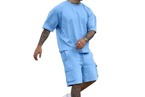 100% Combed Cotton Slim Fit Short Sleeves Crew Neck Customized Color Twinset T-Shirts Shorts Set Men Summer Collection Custom
