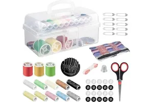 Portable Sewing Storage Box with Scissors Needles & Thimble-Starter Kit for Adults & Beginners