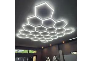 Dengbei Wang Modern Design Multicolored LED Garage Lights Hex Ceiling for Car Shop Workshop Hexagonal Detailing Lighting
