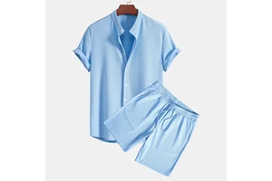 New Arrival Men Summer Shorts Sleeves Shirt 2 Pieces Suits Polyester Shorts Sets