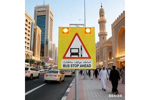 IP65 Solar Powered LED Flashing Roadway Safety Sign Dual Language Aluminum Traffic Warning Construction Bus Stop Sign