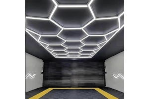 Hexagonal Honeycomb LED Ceiling Lights For Car Wash Stations & Auto Detailing Workshops Modern Garage Lighting Solutions