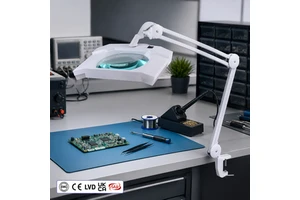 Large Square Frame Magnifier Lamp Optical Glass Lens Triple Joint Metal Cantilever Arm Screw Table Clamp Led Ring Light