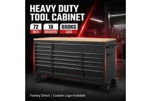 72 Inch Heavy Duty Mobile 18 Drawer Steel Tool Cabinet Rolling Tool Chest Workbench with Wooden Top