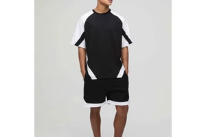 Men's Color Blocking T-Shirt Set Crew Neck Short Sleeve Casual Summer Outfit Breathable Polyester Cotton Knitted