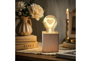 Modern 2W A60 220V-240V Glass Globe Lamp With Heart Shape Bulb LED Night Light For Bedroom Ambient Lighting Wooden Base