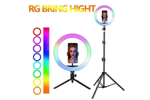 Portable 10 Inch RGB LED Ring Light 26cm Photography & Video Fill Light with 2.1m Tripod Remote for Live Stream Makeup Lamp