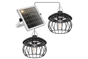 2 in 1 Solar Shed Light Indoor Outdoor Solar Powered Hanging Lanterns Remote Control Dimmable Pendant Lamp for Porch Barn Gazebo