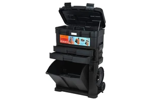 Heavy Duty Tool Box With Retractable Handle Removable Storage Tray Chest Cabinet Storage Box Garage Tool Box Organizer