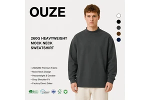 Mens 260gsm Heavyweight Cotton Mock Neck Long Sleeve T Shirt Solid Color Base Layer Casual Winter Undershirt Supplier Pullover