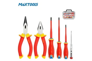 Maxxtools MV-36 VDE Insulated Hand 6-Piece Electrician Safety Tool Set Pliers Screwdrivers Voltage Tester Plastic Case (OEM)