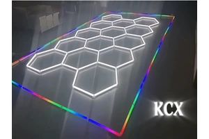 KCX White Hexagon with RGB Border Led Light for Workshop Honeycomb Led Lights for Garage Work Light for Car Detailing Shop