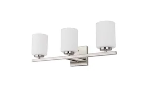 3-Light Modern Brushed Nickel Vanity Sconce Horizontal Bar Design White Glass Shade Bathroom Mirror Light Fixture