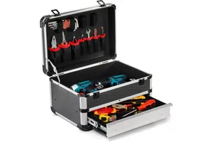 Durable Tools Case Portable Tool Storage Box with Metal Lock Aluminum Alloy Hard Craftsman Tool Organizer Case with Drawer