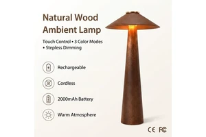 Rechargeable Wooden Mushroom Table Lamp Touch Control 3 Color CCT LED Night Light Bedroom Desk Ambient Home Decor Gift